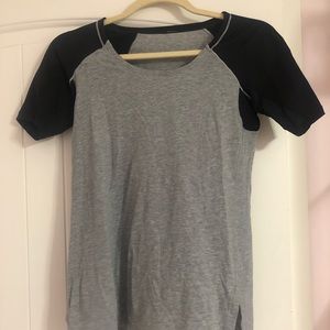 Grey Lululemon Shirt with Black Spandex Sleeves